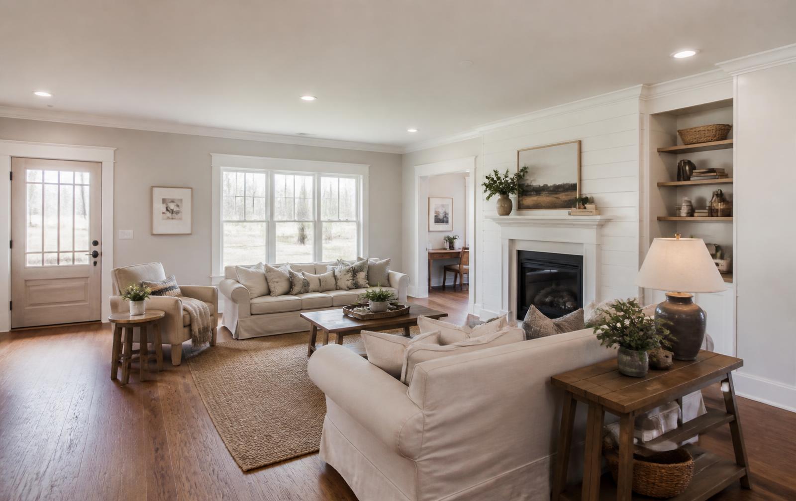 Simple traditional crown molding in a Willard, MO farmhouse living room